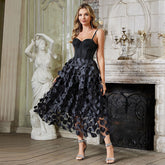Gothic Cone Thorn Heavy Industry Three Dimensional Dot Mesh Beauty Back Underwear One Piece Boning Corset Dress Organza